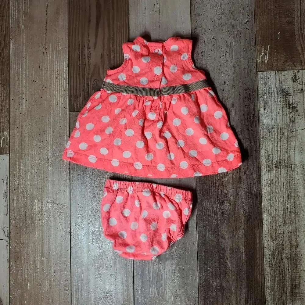 Carter's Coral and White Polka Dot Matching Baby Girl Outfit Size 3M EUC
